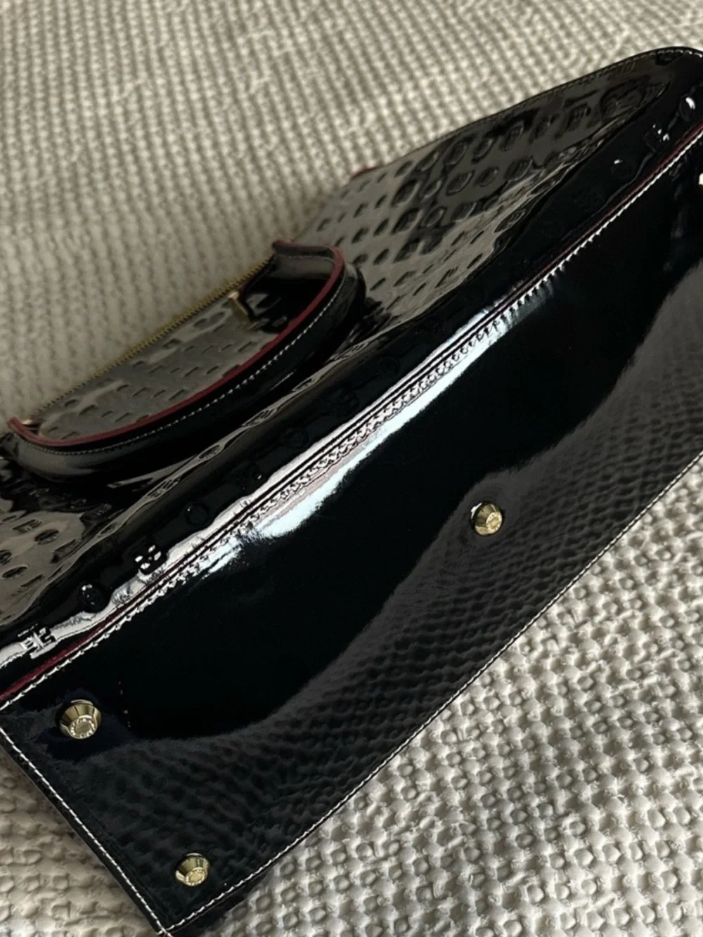 Arcadia Black Patent Satchel with PinkTrim
